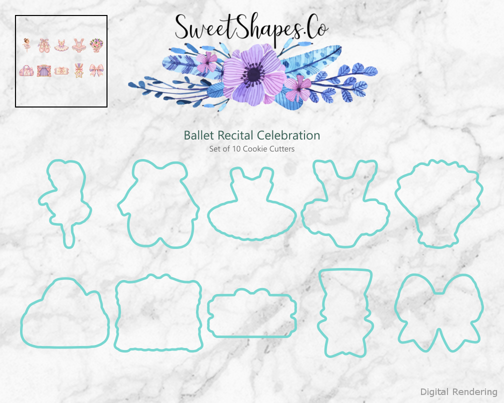 Ballet Recital Celebration Cookie Cutters - Set of 10 - cutting outline overview