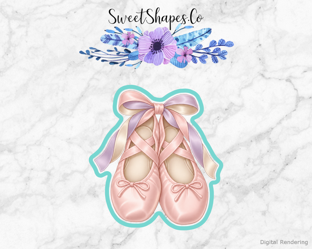Ballet Recital Pair of Soft Ballet Slippers cookie cutter artwork with teal cutting outline - part of the Ballet Recital Celebration set
