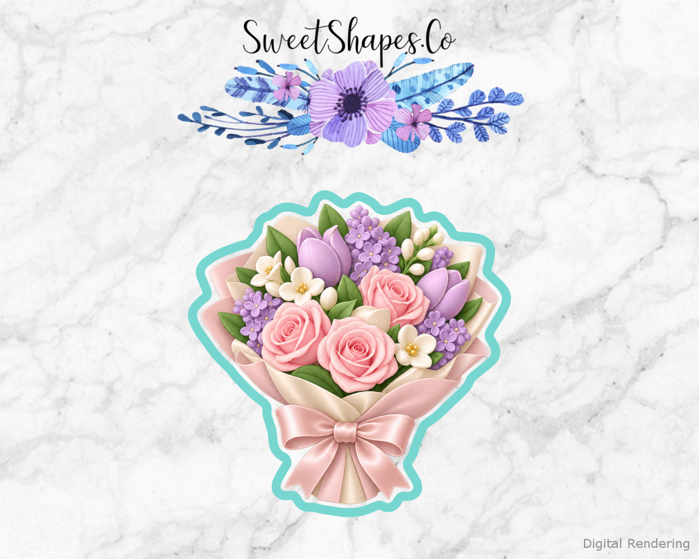 Ballet Recital Recital Flower Bouquet cookie cutter artwork with teal cutting outline - part of the Ballet Recital Celebration set