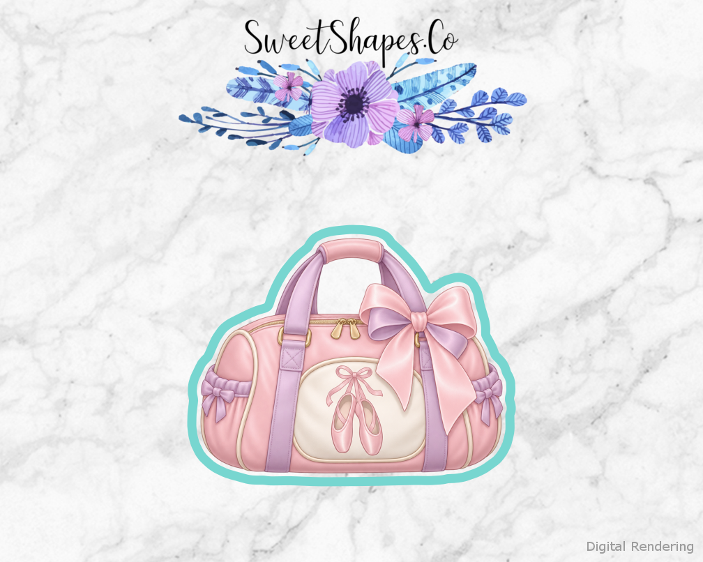 Ballet Recital Dance Bag with Bow cookie cutter artwork with teal cutting outline - part of the Ballet Recital Celebration set