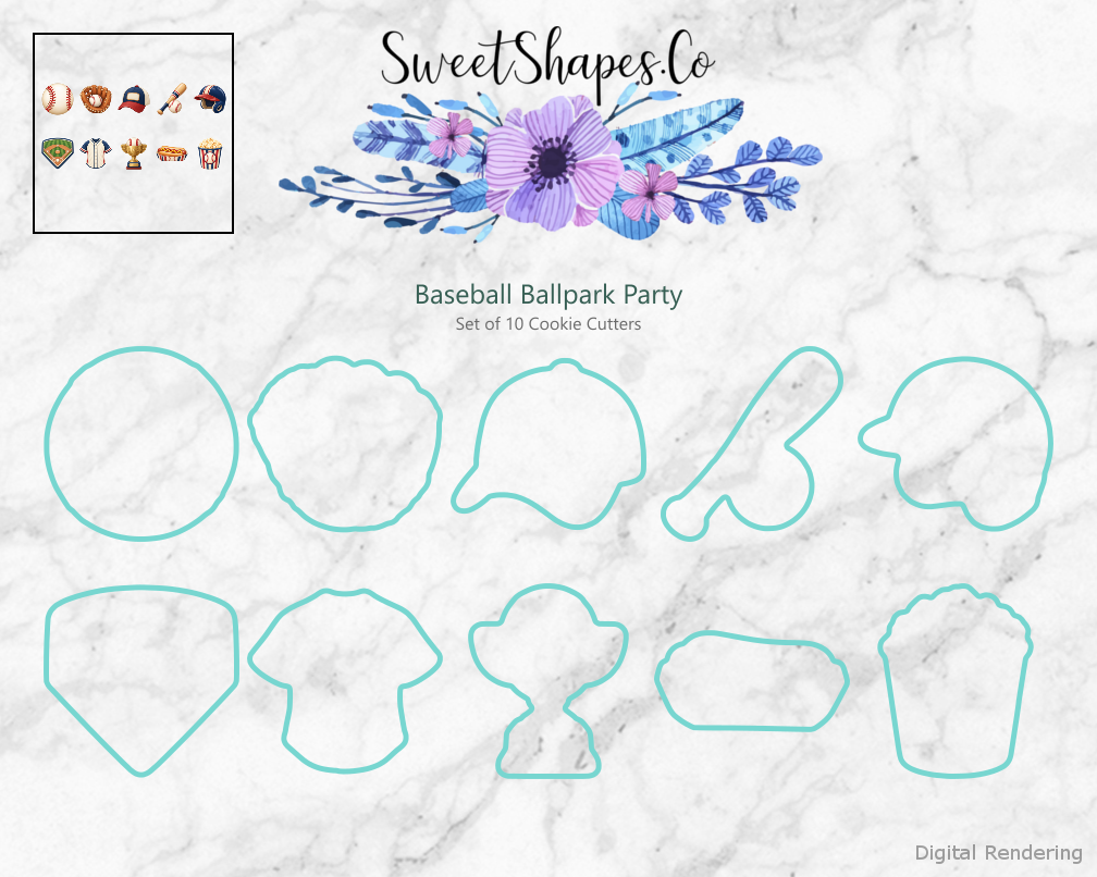 Baseball Ballpark Party Cookie Cutters - Set of 10 - cutting outline overview