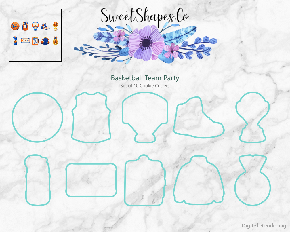 Basketball Team Party Cookie Cutters - Set of 10 - cutting outline overview
