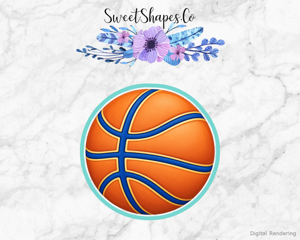 Team Basketball Basketball with Bold Seams cookie cutter artwork with teal cutting outline - part of the Basketball Team Party set