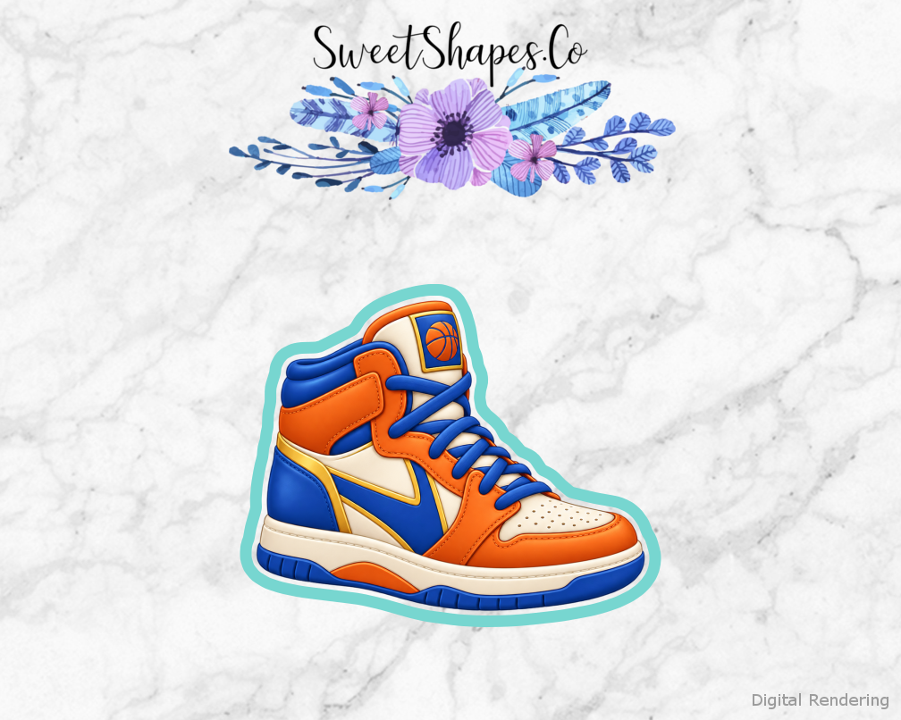 Team Basketball High Top Basketball Shoe cookie cutter artwork with teal cutting outline - part of the Basketball Team Party set