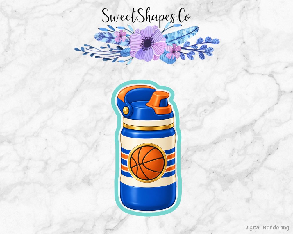Team Basketball Team Water Bottle cookie cutter artwork with teal cutting outline - part of the Basketball Team Party set