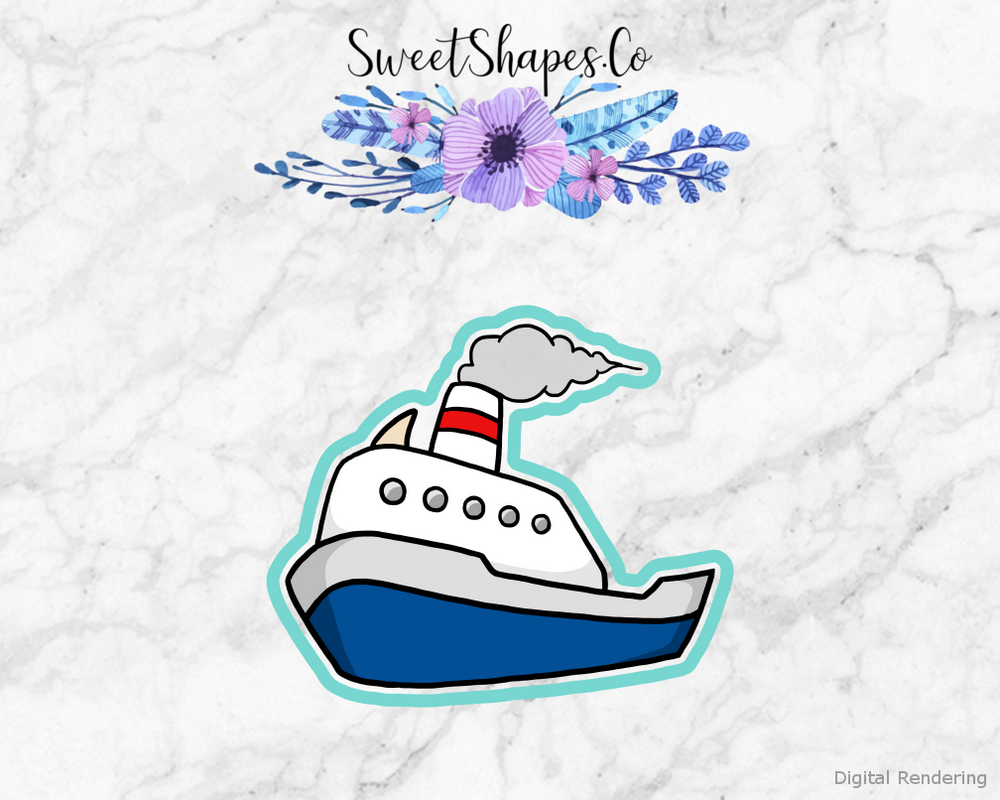 Boat Cookie Cutter — artwork with a close-fitting teal outline