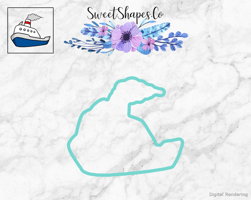 Boat Cookie Cutter — teal outline with a small artwork preview
