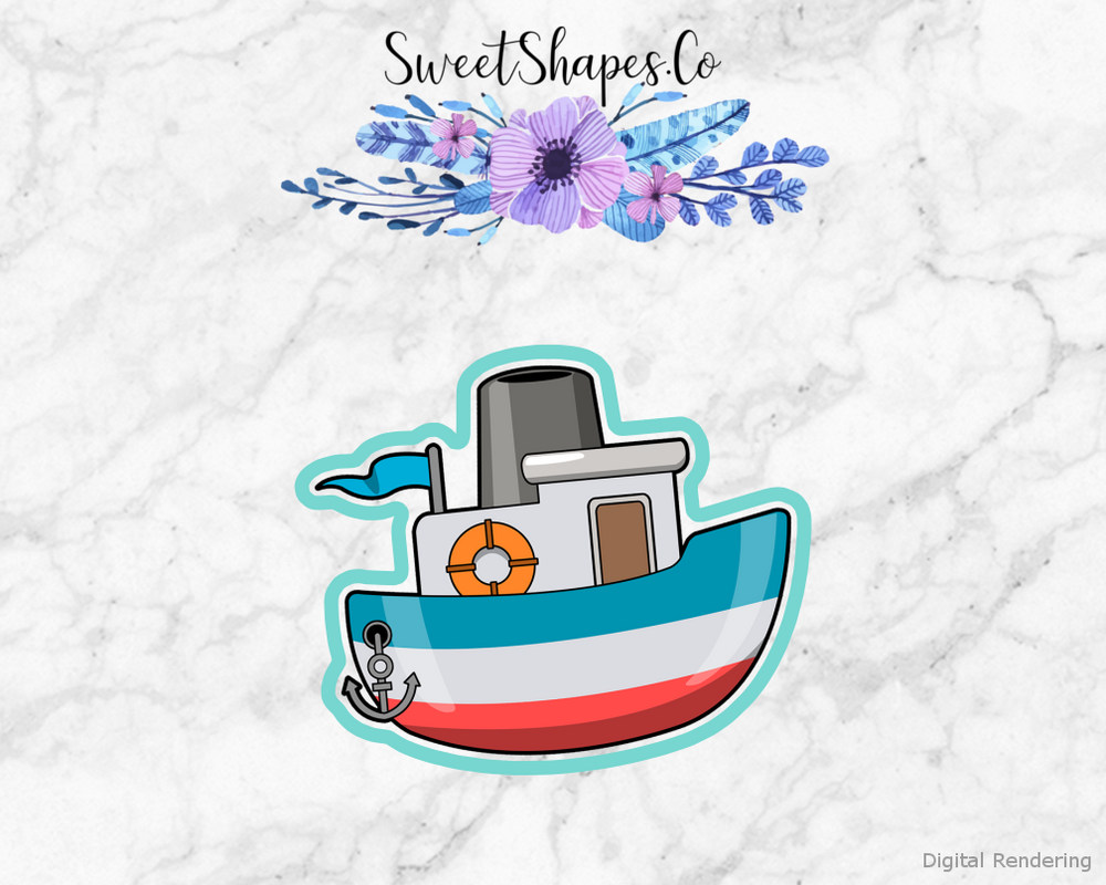 Boat Cookie Cutter — artwork with a close-fitting teal outline