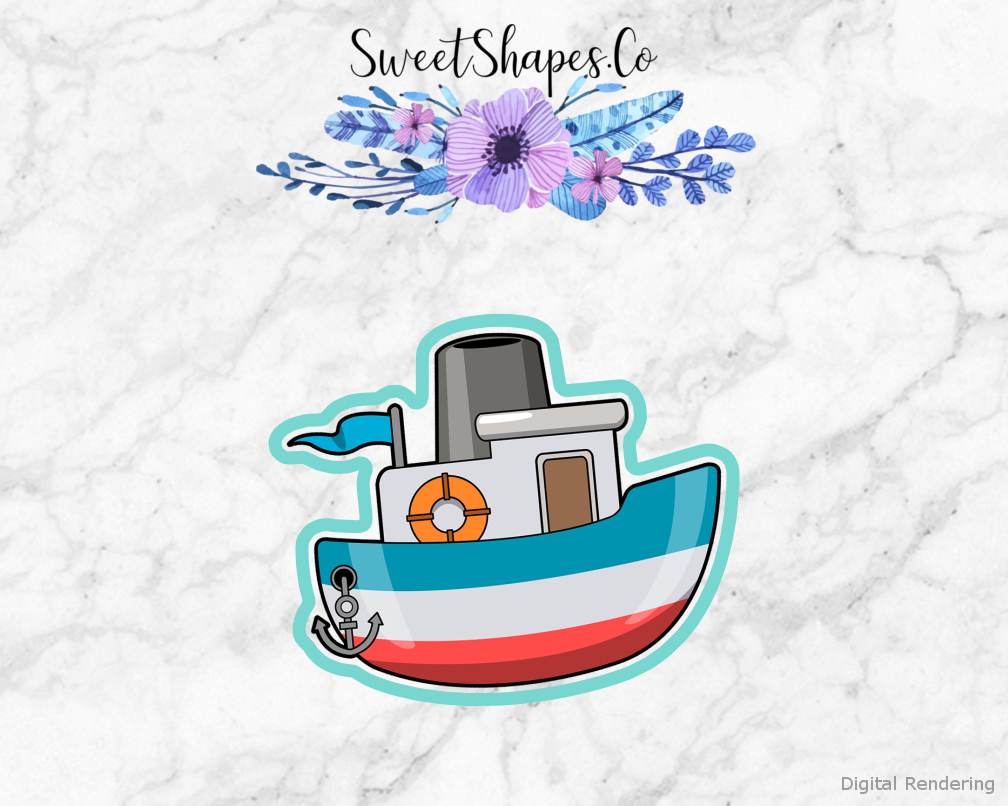 Boat Cookie Cutter — artwork with a close-fitting teal outline