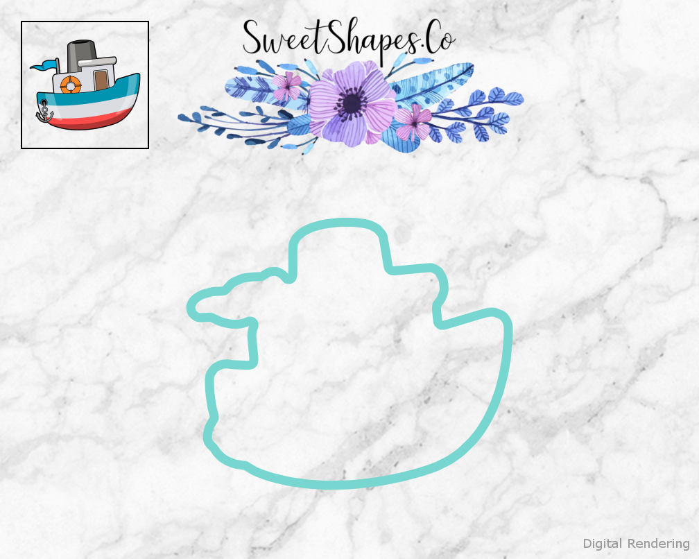 Boat Cookie Cutter — teal outline with a small artwork preview