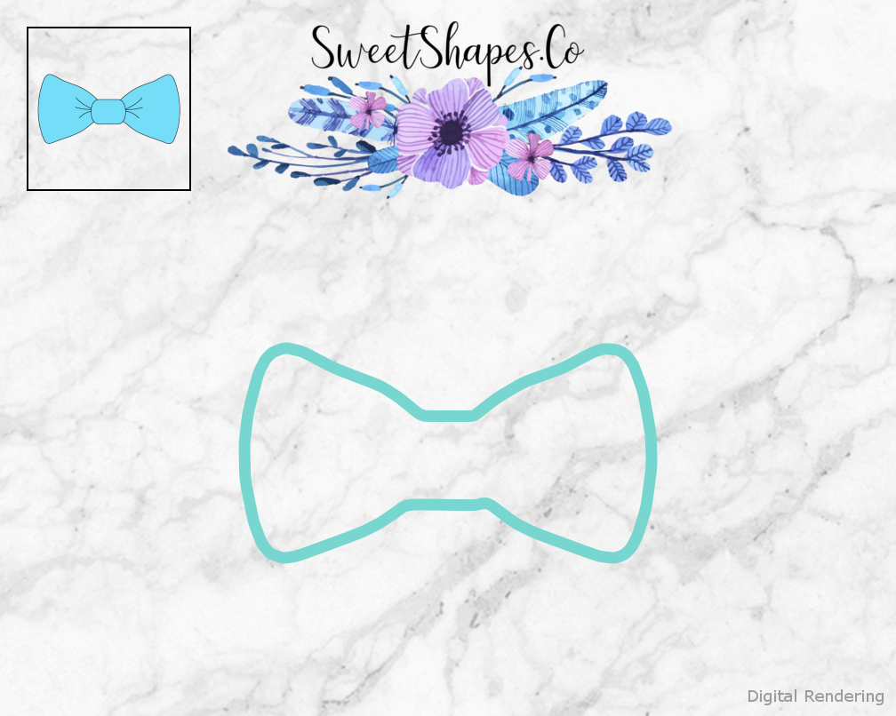 Bow Tie Cookie Cutter — teal outline with a small artwork preview