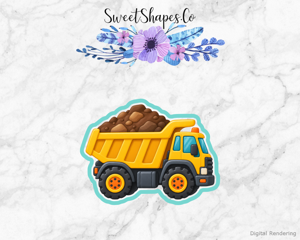 Busy Builder Loaded Dump Truck cookie cutter artwork with teal cutting outline - part of the Busy Construction Crew set