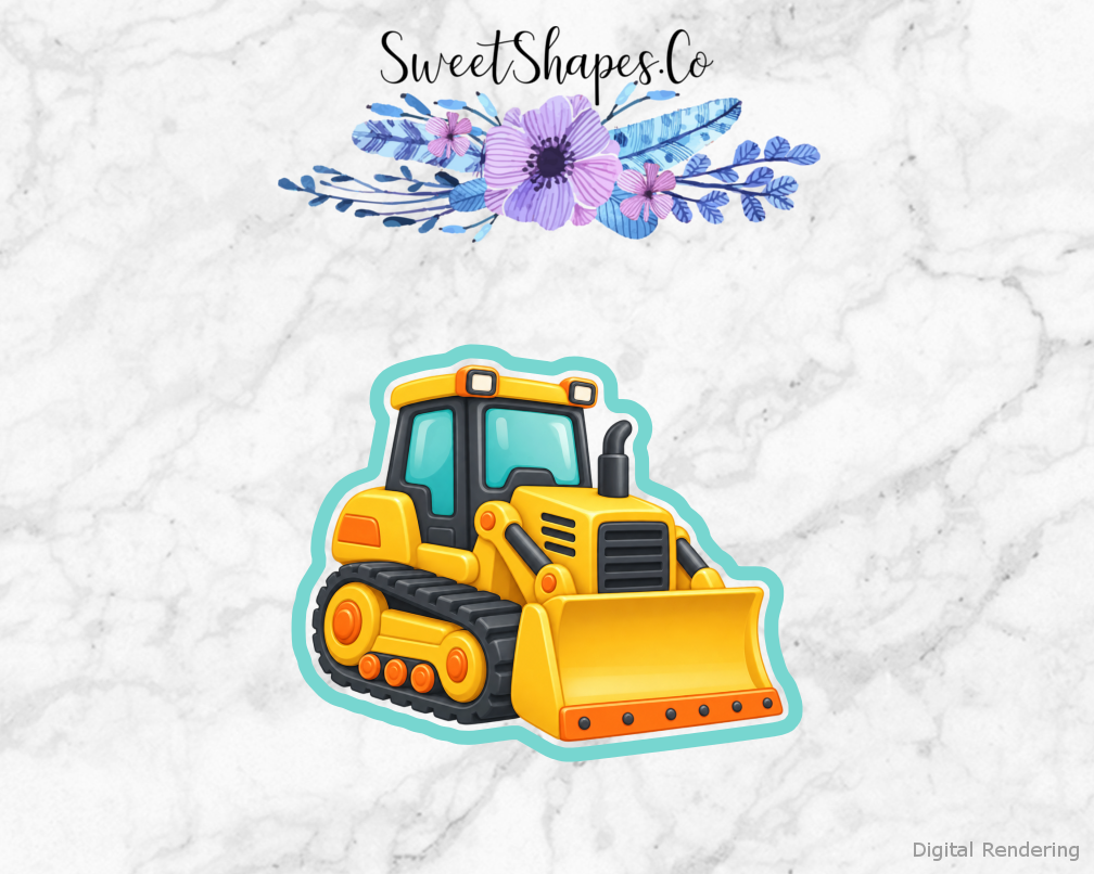 Busy Builder Bulldozer cookie cutter artwork with teal cutting outline - part of the Busy Construction Crew set