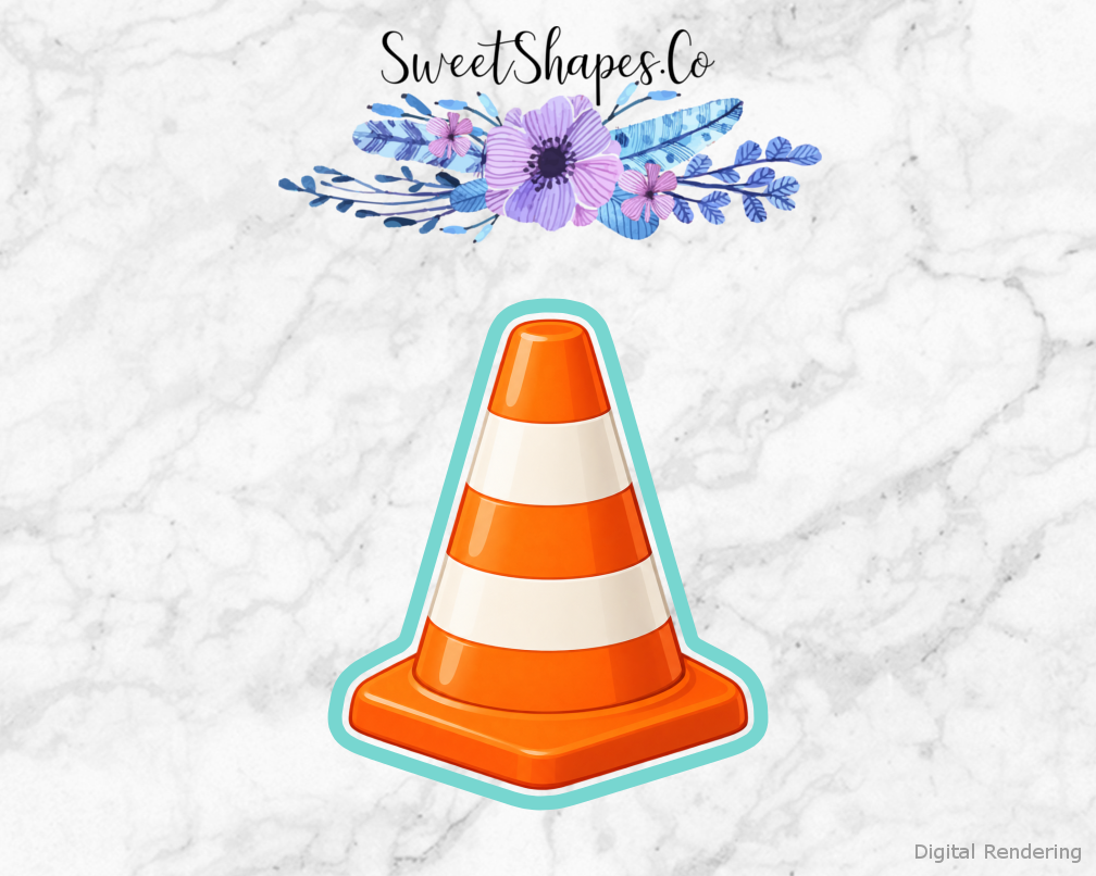 Busy Builder Traffic Cone cookie cutter artwork with teal cutting outline - part of the Busy Construction Crew set