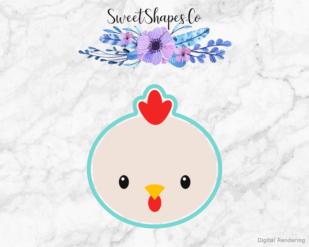 Chicken Face Cookie Cutter — artwork with a close-fitting teal outline