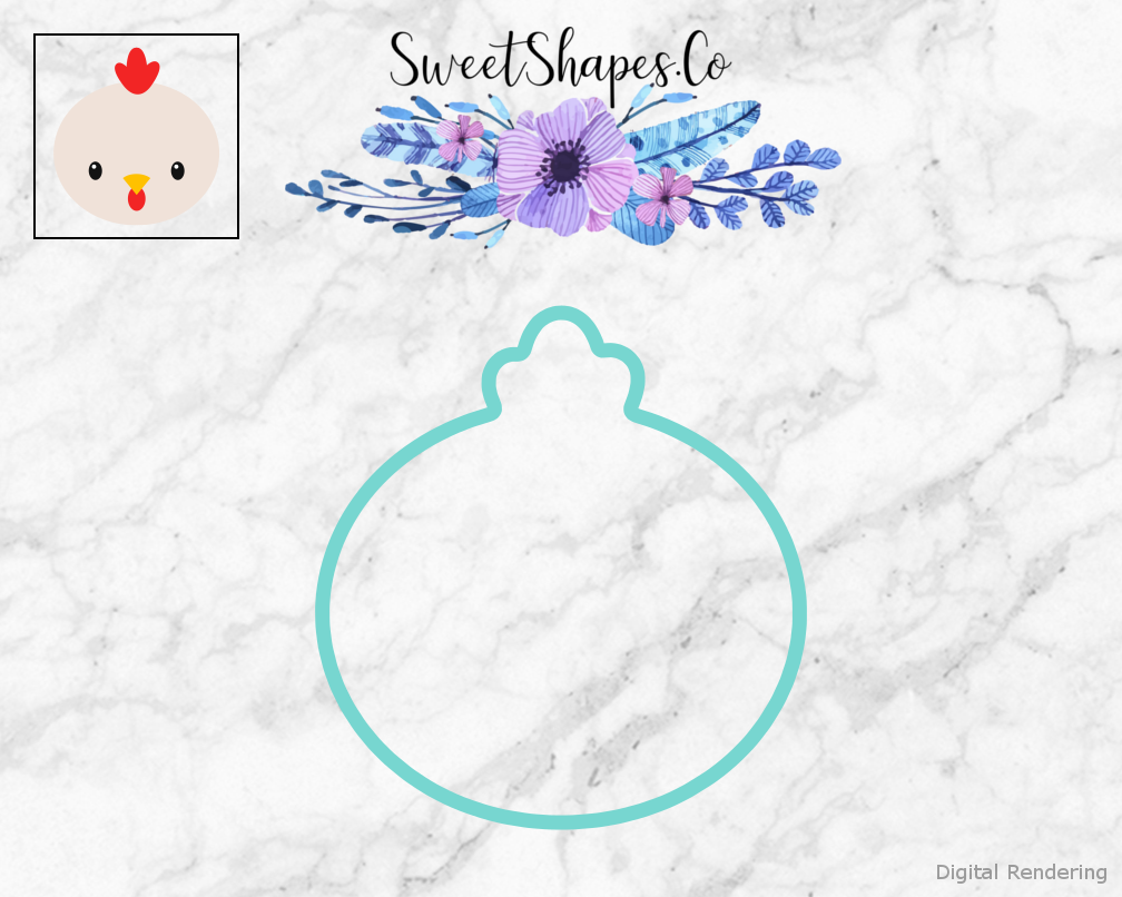 Chicken Face Cookie Cutter — teal outline with a small artwork preview