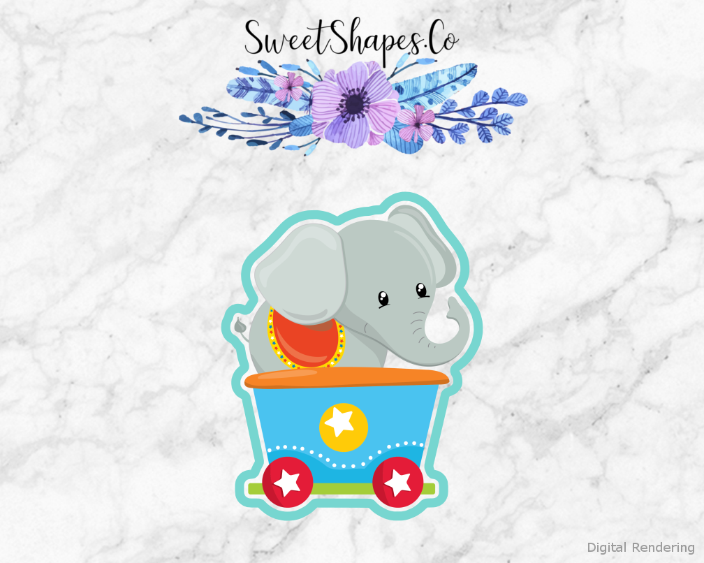 Circus Train Elephant Cookie Cutter — artwork with a close-fitting teal outline