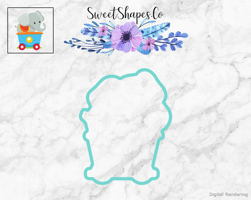 Circus Train Elephant Cookie Cutter — teal outline with a small artwork preview