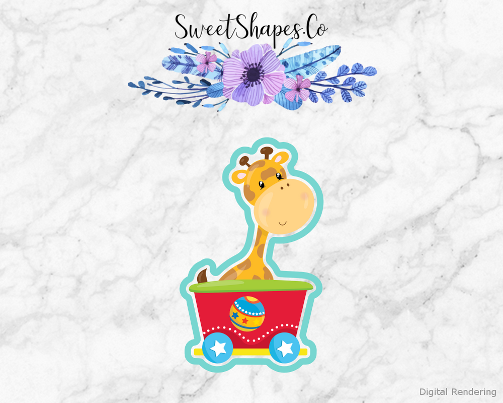 Circus Train Giraffe Cookie Cutter — artwork with a close-fitting teal outline