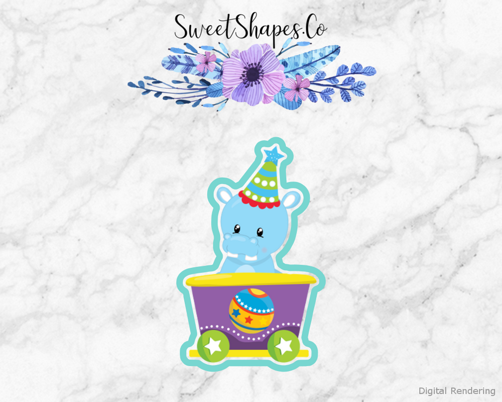Circus Train Hippo Cookie Cutter — artwork with a close-fitting teal outline