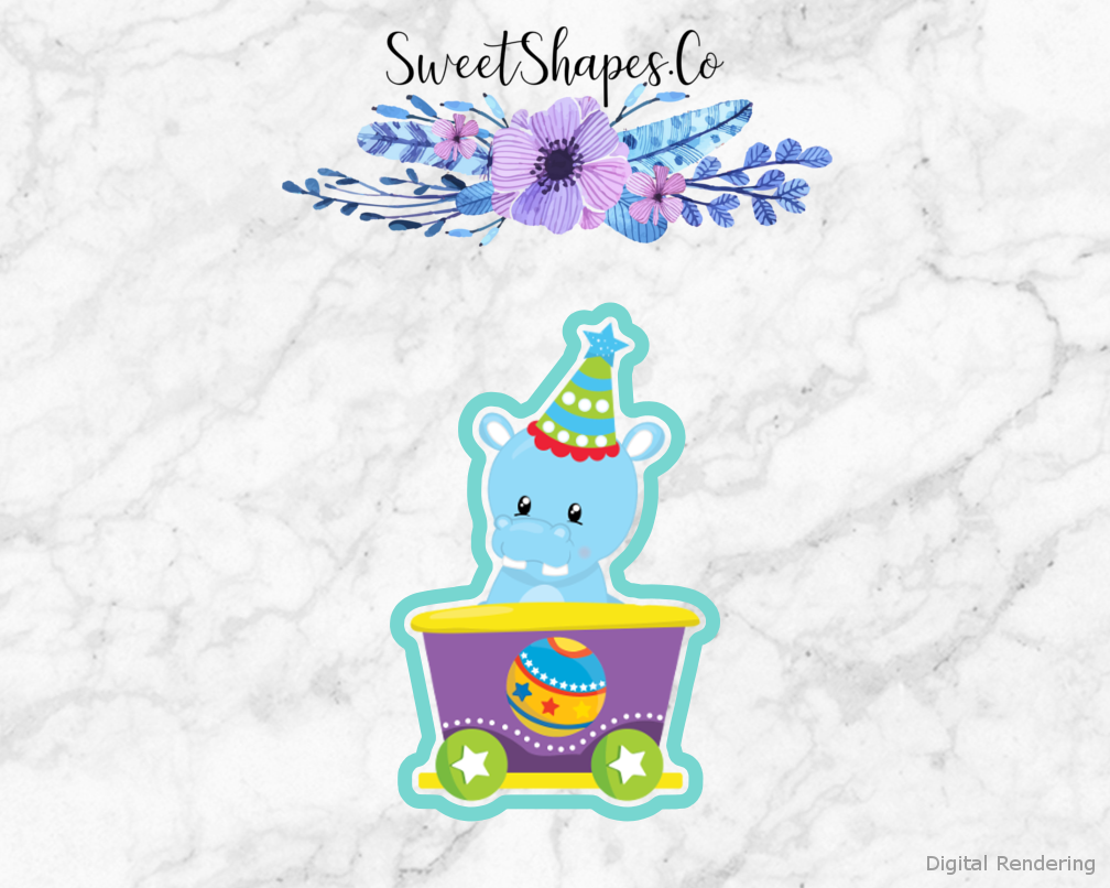 Circus Train Hippo Cookie Cutter — artwork with a close-fitting teal outline