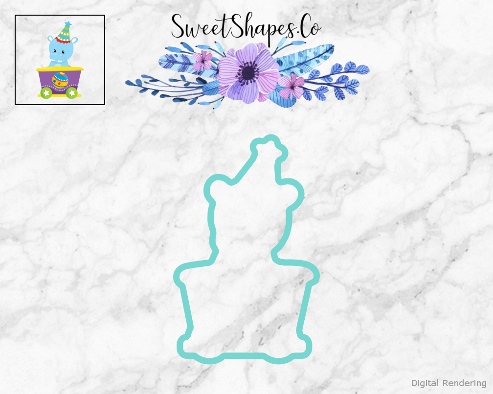 Circus Train Hippo Cookie Cutter — teal outline with a small artwork preview
