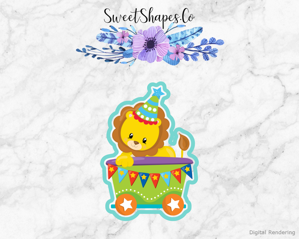 Circus Train Lion Cookie Cutter — artwork with a close-fitting teal outline