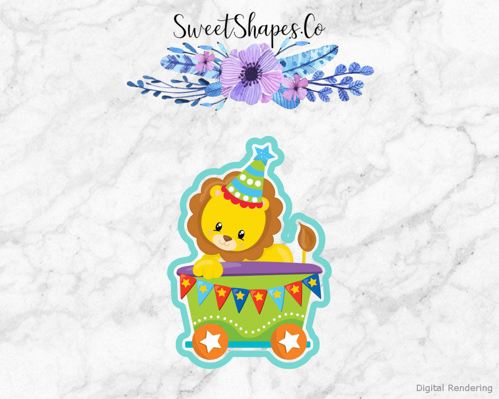 Circus Train Lion Cookie Cutter — artwork with a close-fitting teal outline