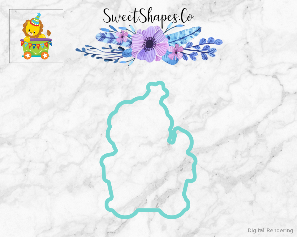 Circus Train Lion Cookie Cutter — teal outline with a small artwork preview