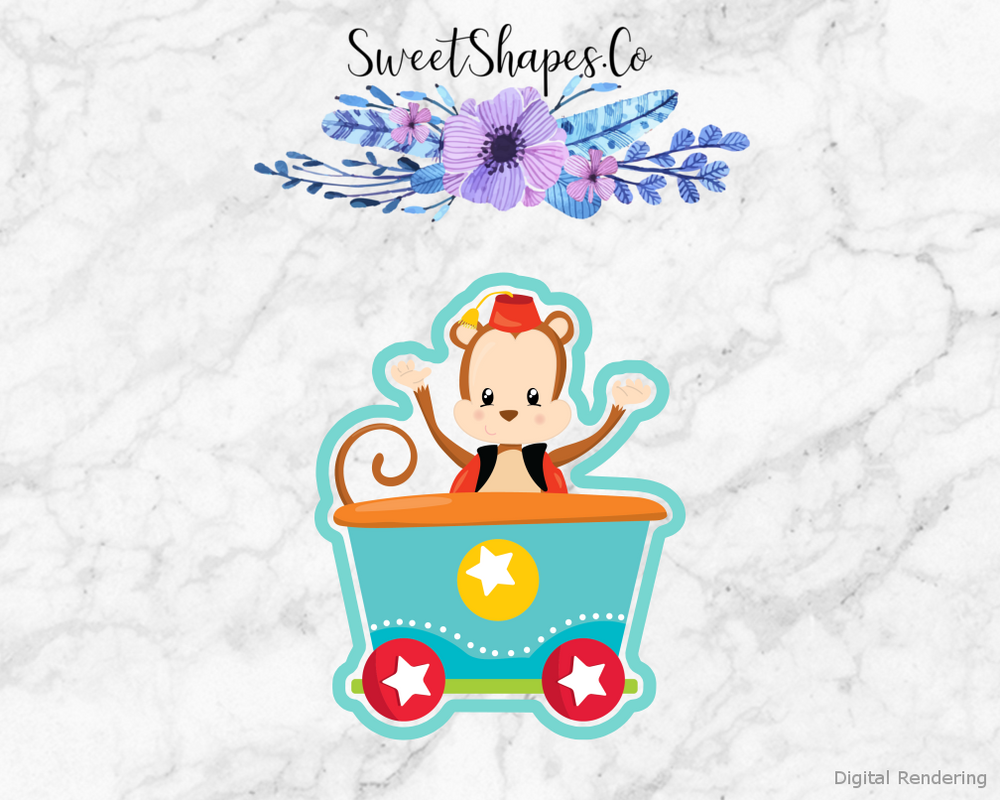 Circus Train Monkey Cookie Cutter — artwork with a close-fitting teal outline
