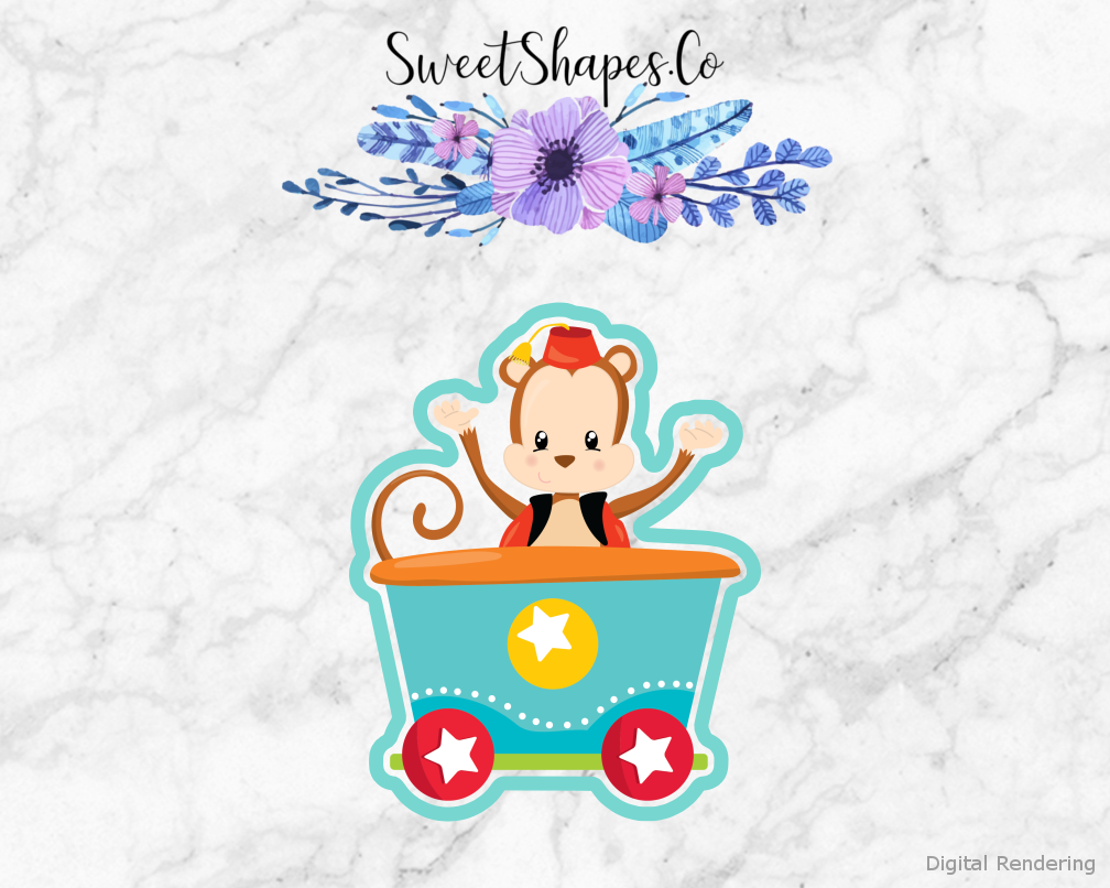 Circus Train Monkey Cookie Cutter — artwork with a close-fitting teal outline