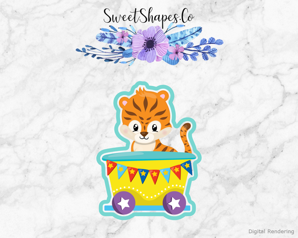 Circus Train Tiger Cookie Cutter — artwork with a close-fitting teal outline