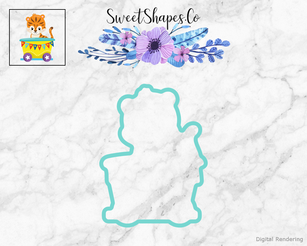 Circus Train Tiger Cookie Cutter — teal outline with a small artwork preview