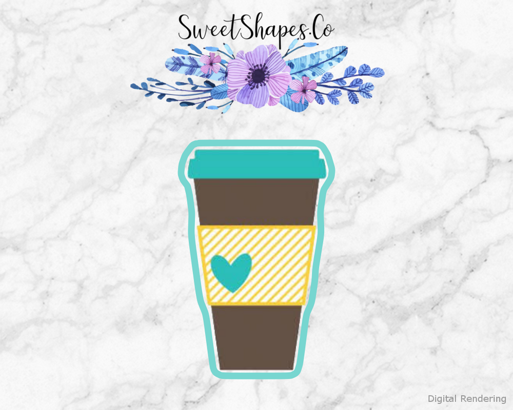 Coffee Cup Cookie Cutter — artwork with a close-fitting teal outline