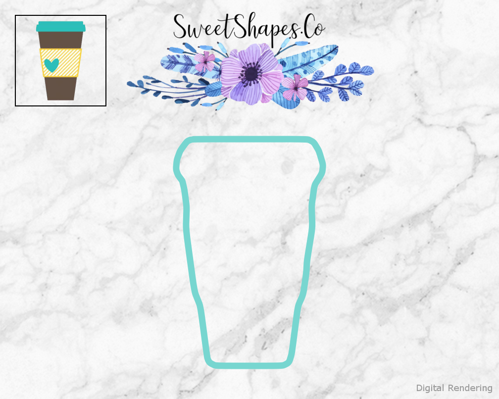 Coffee Cup Cookie Cutter — teal outline with a small artwork preview