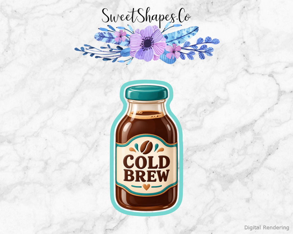 Cafe Thanks Cold Brew Bottle cookie cutter artwork with teal cutting outline - part of the Coffee Shop Thank You set