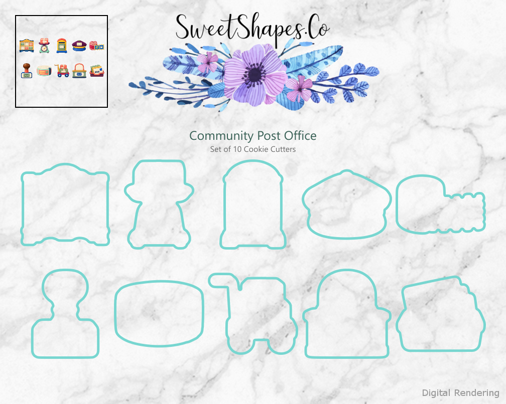 Community Post Office Cookie Cutters - Set of 10 - cutting outline overview