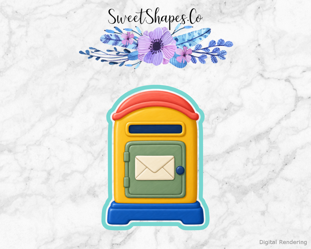 Postal Day Street Collection Box cookie cutter artwork with teal cutting outline - part of the Community Post Office set