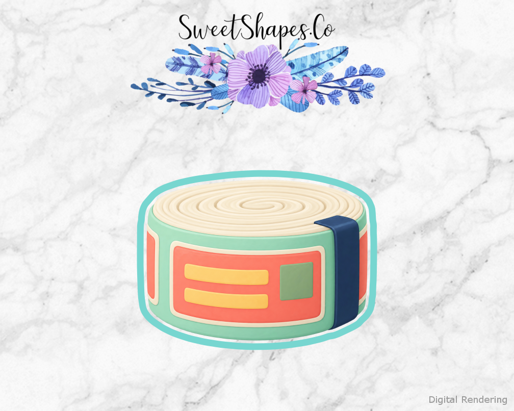 Postal Day Address Label Roll cookie cutter artwork with teal cutting outline - part of the Community Post Office set