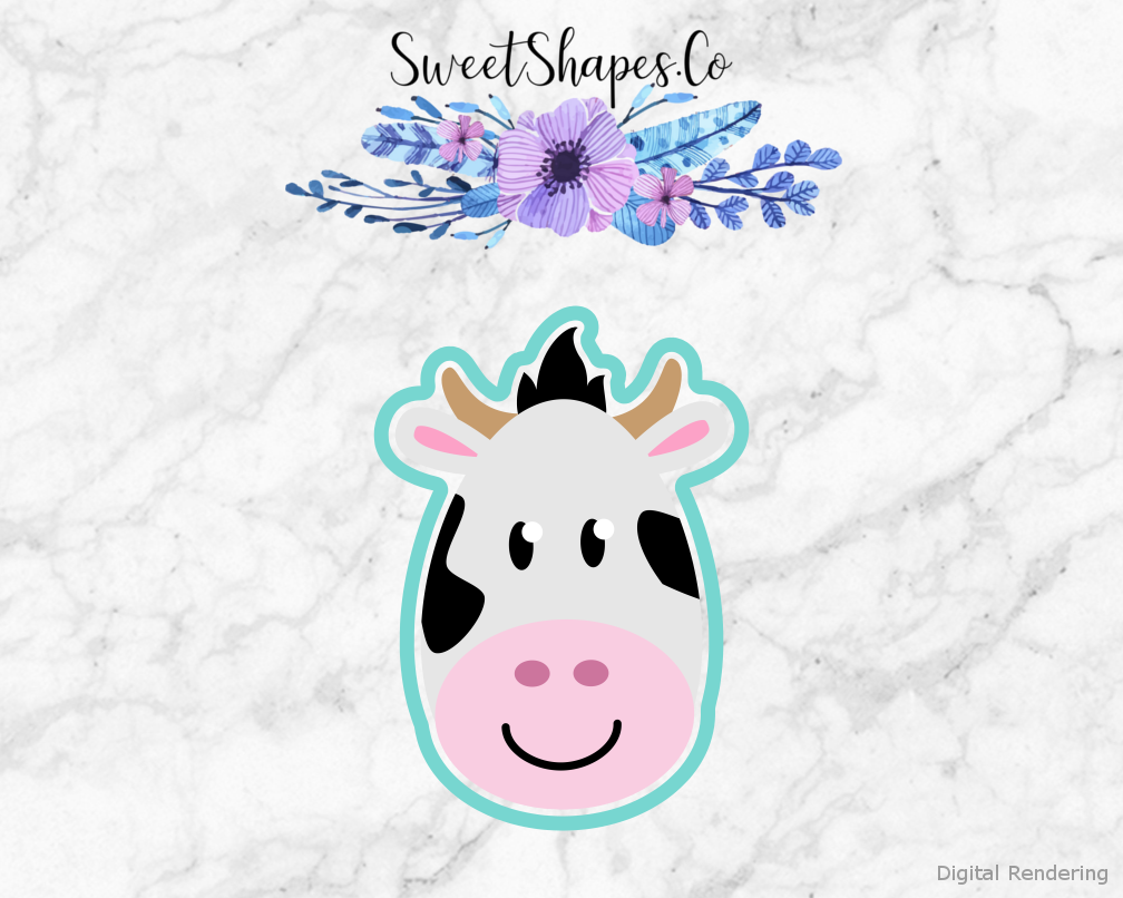 Cow Face Cookie Cutter — artwork with a close-fitting teal outline