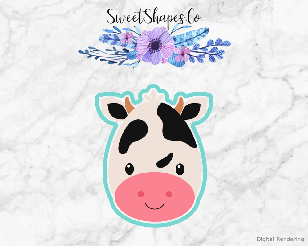 Cow Face Cookie Cutter — artwork with a close-fitting teal outline