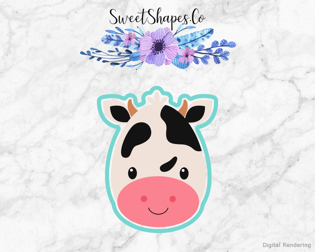 Cow Face Cookie Cutter — artwork with a close-fitting teal outline