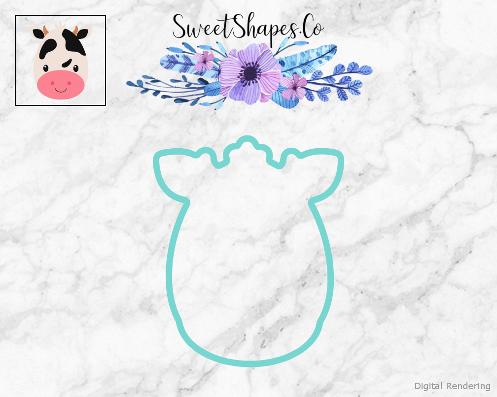Cow Face Cookie Cutter — teal outline with a small artwork preview