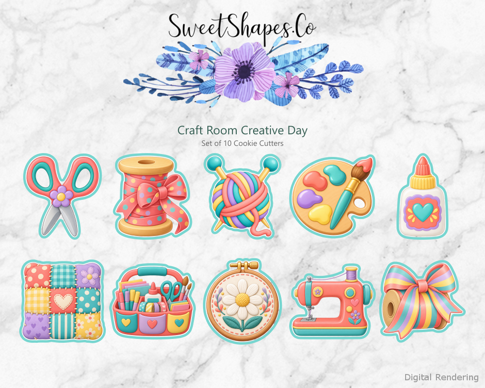 Craft Room Creative Day Cookie Cutters - Set of 10 - full colour overview with cutting outlines