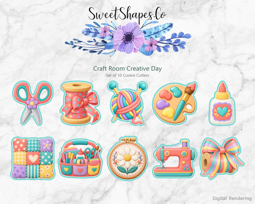 Craft Room Creative Day Cookie Cutters - Set of 10 - full colour overview with cutting outlines