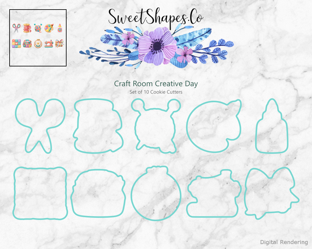 Craft Room Creative Day Cookie Cutters - Set of 10 - cutting outline overview