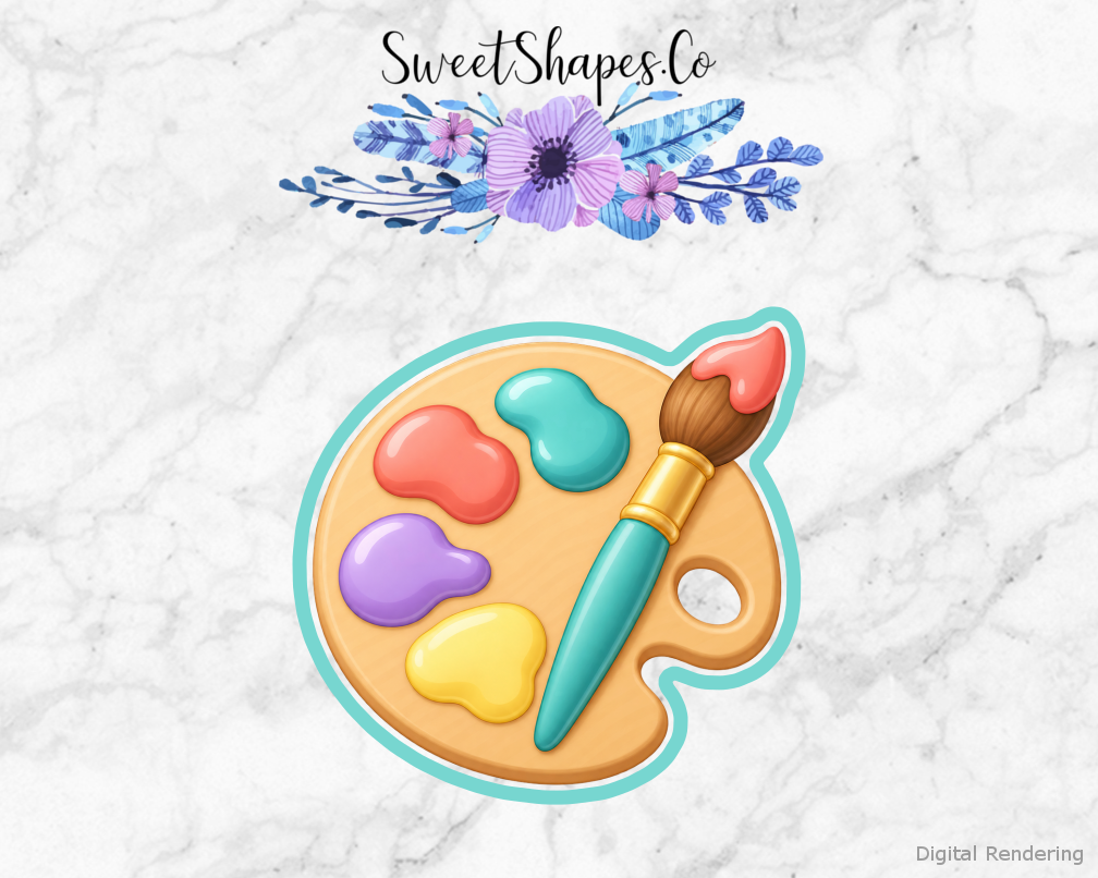 Craft Room Paint Palette with Brush cookie cutter artwork with teal cutting outline - part of the Craft Room Creative Day set