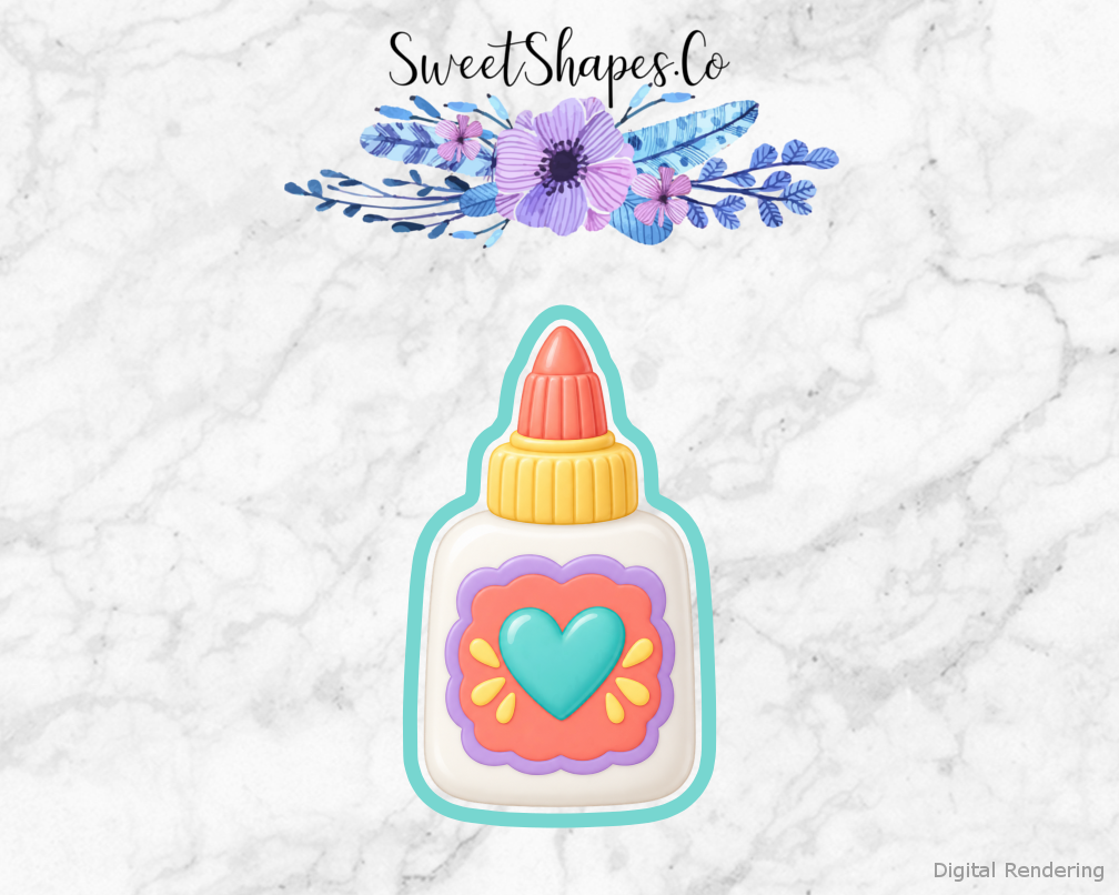 Craft Room Craft Glue Bottle cookie cutter artwork with teal cutting outline - part of the Craft Room Creative Day set