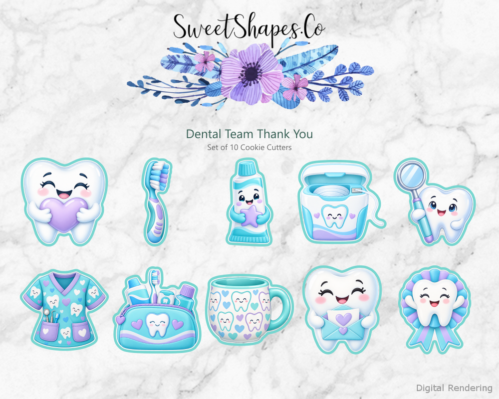 Dental Team Thank You Cookie Cutters - Set of 10 - full colour overview with cutting outlines
