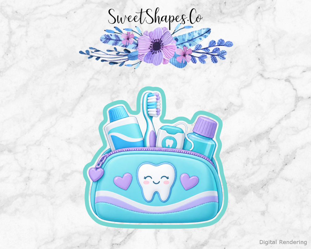 Dental Thanks Dental Care Kit Pouch cookie cutter artwork with teal cutting outline - part of the Dental Team Thank You set